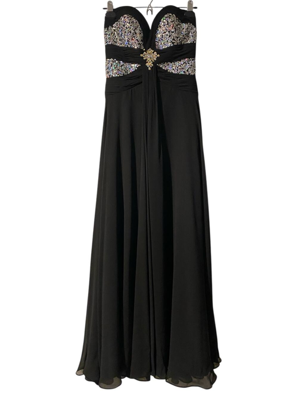 Vintage Y2K Sequin Evening Dress US 4 Black Gown Strapless Formal Black Tie Prom